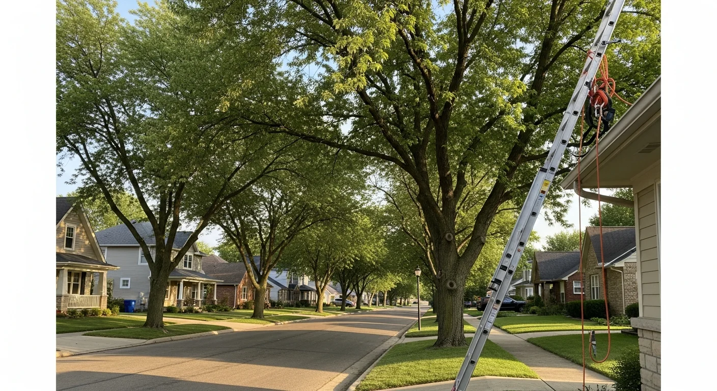 Residential street in Goshen with well-maintained homes and mature trees lining the sidewalk.